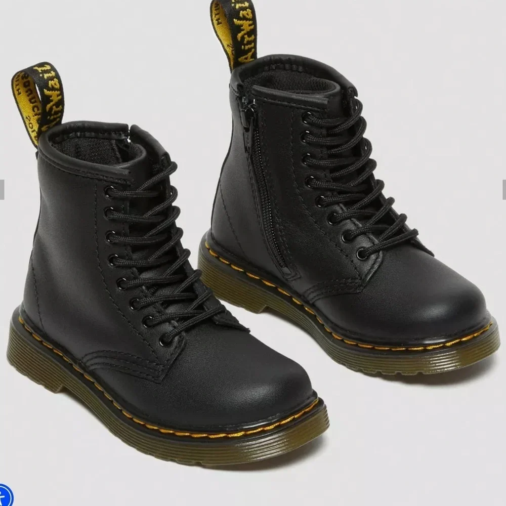 Dr. Martens Toddler Softy T Leather Black Lace Up Boots Size 12 Unisex New